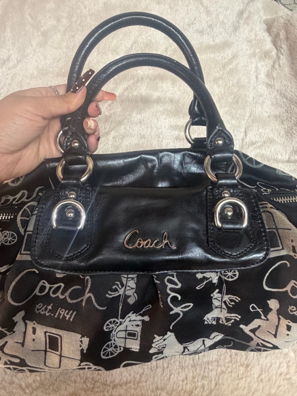 Coach Ashley Horse and Carriage Signature Print Satchel